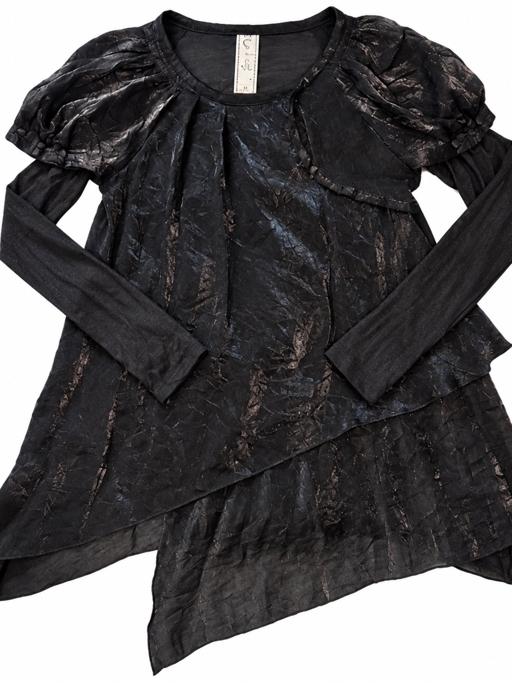 C. Luce Black Asymmetrical Tunic Top M Romantic Goth Layered Sheer